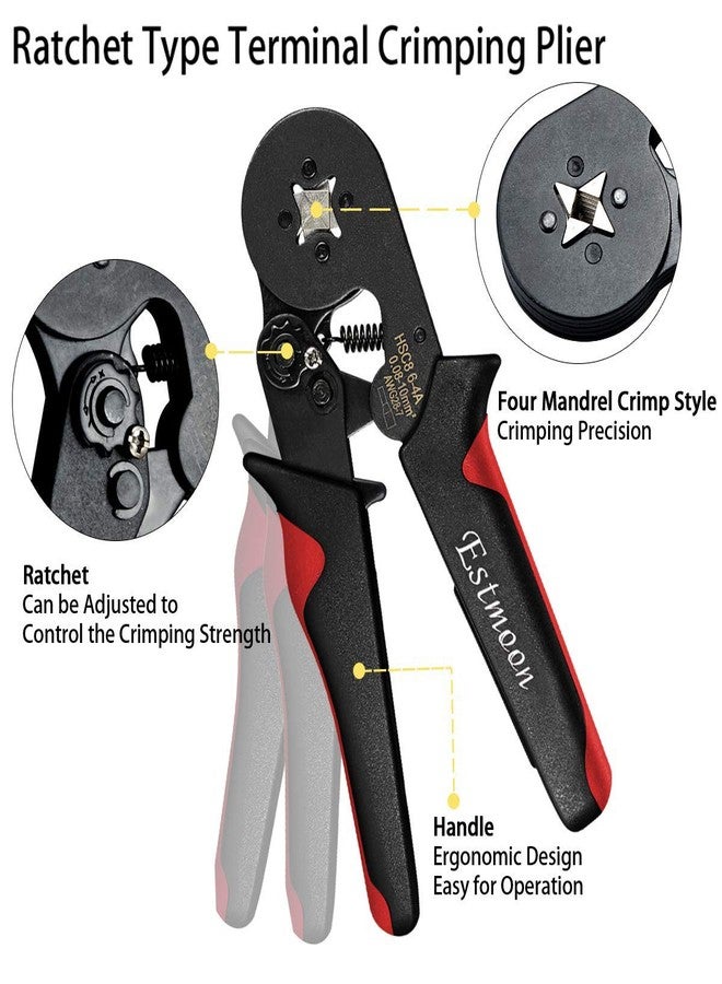 Estmoon Crimping Pliers Wire End Ferrules Set, Estmoon Wire End Ferrule Pliers with 1800 Pieces Cable Lugs Tool Kit 0.08-10 mm² for Insulated, Uninsulated Wire Rope Ratchet Cable Lugs - Image 2